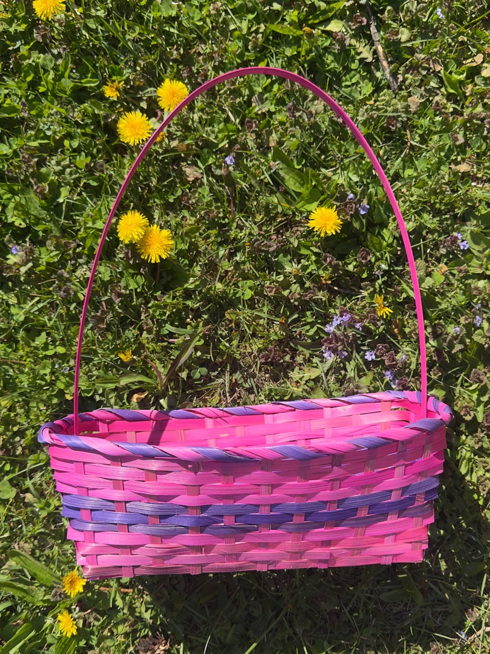 Rectangle Pink And Purple Bamboo Basket
